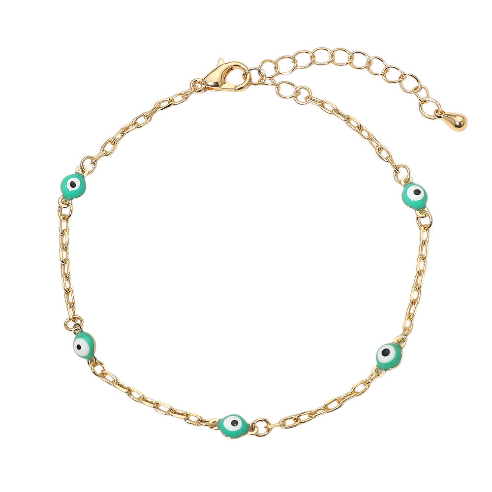 Madeline Love Gold, Turquoise Evil Eye Bead Station Bracelet - Bracelets - extra