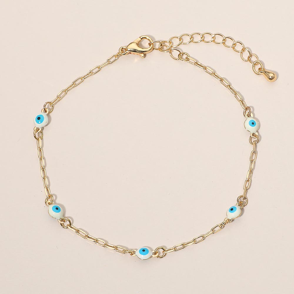 Madeline Love Gold, White Evil Eye Bead Station Bracelet - Bracelets