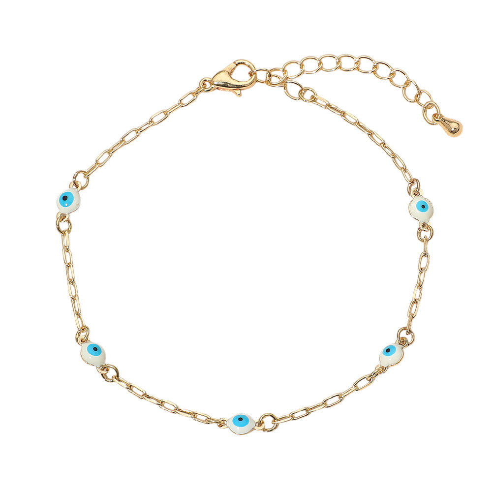 Madeline Love Gold, White Evil Eye Bead Station Bracelet - Bracelets - desc