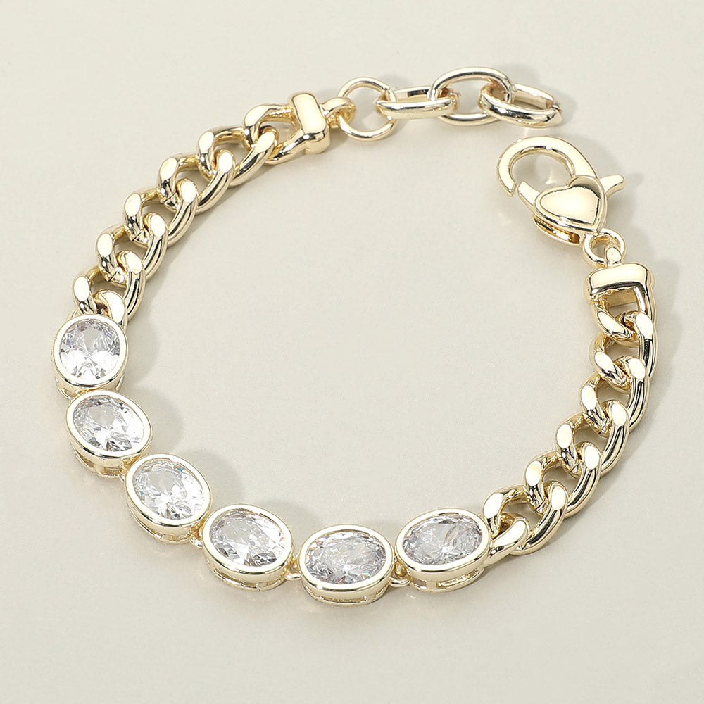Madeline Love Clear, Gold 14K Gold Plated Oval CZ Stone Station Chain Bracelet