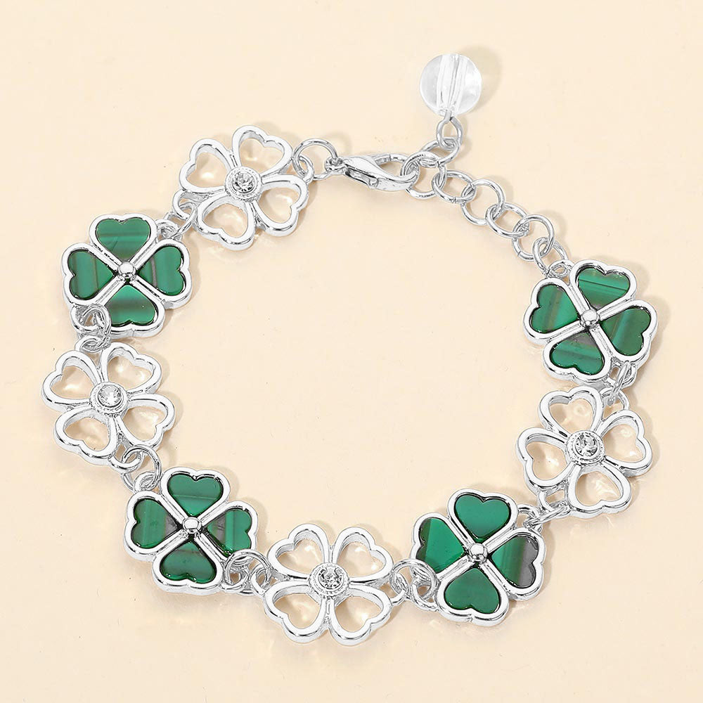 Madeline Love Rhodium Shamrock Clover Link Bracelet - Bracelets