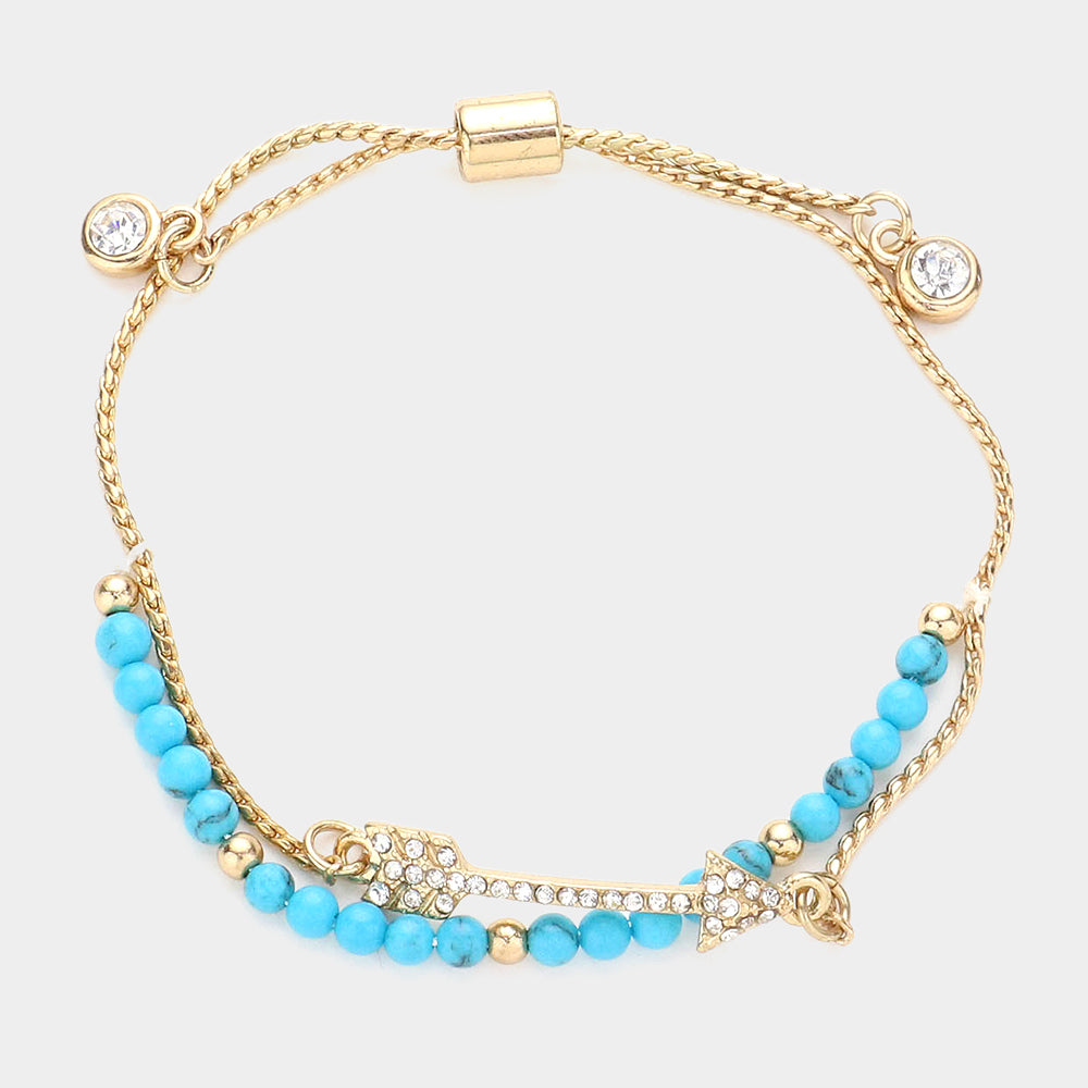 Madeline Love Turquoise Crystal Arrow Charm Layered Pull Tie Bracelet - Bracelets