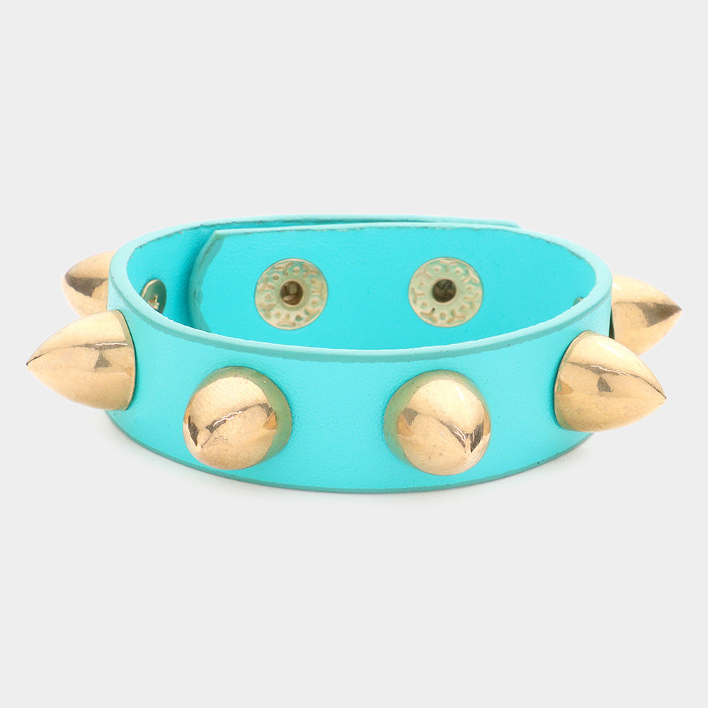 Madeline Love Teal Studded Leather Band Bracelet - Bracelets