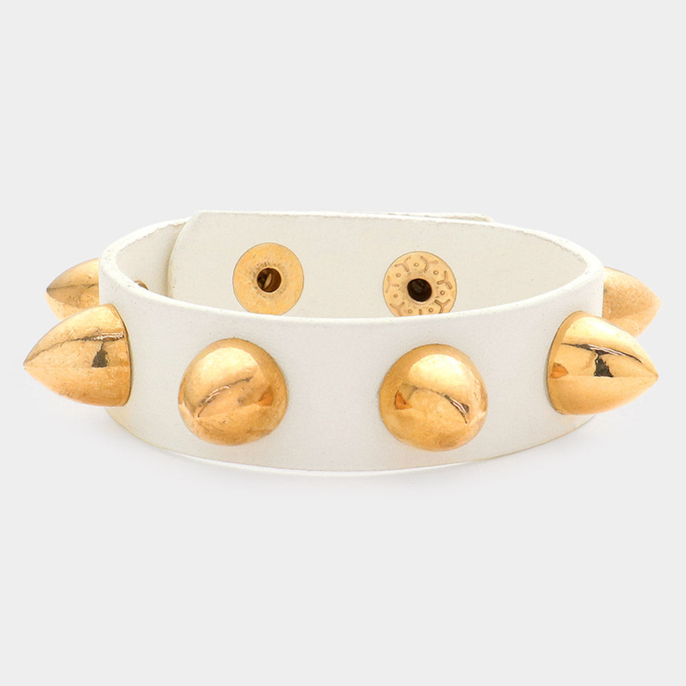 Madeline Love White Studded Leather Band Bracelet - Bracelets