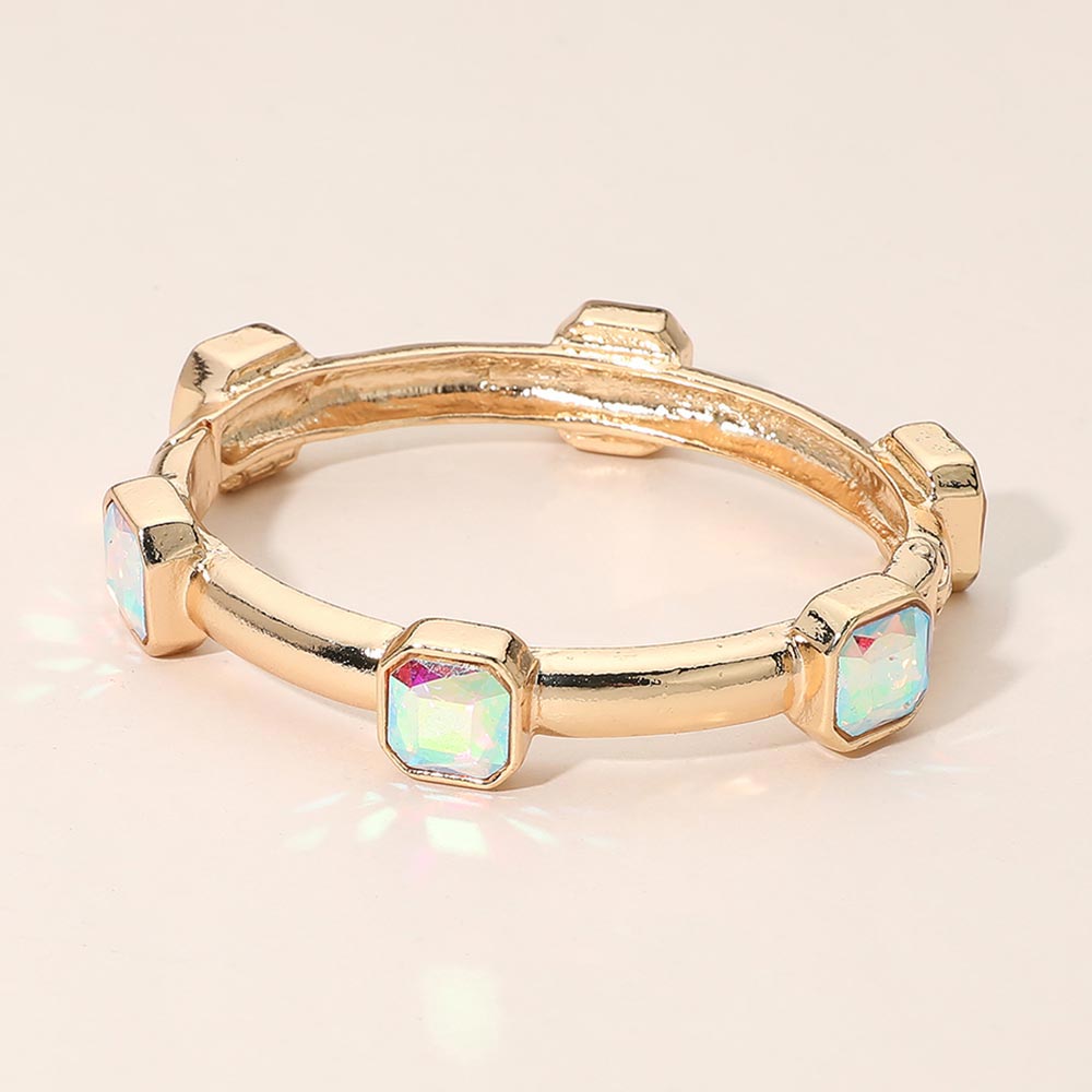 Madeline Love AB Geometric Square Gem Accent Hinged Bangle Bracelet