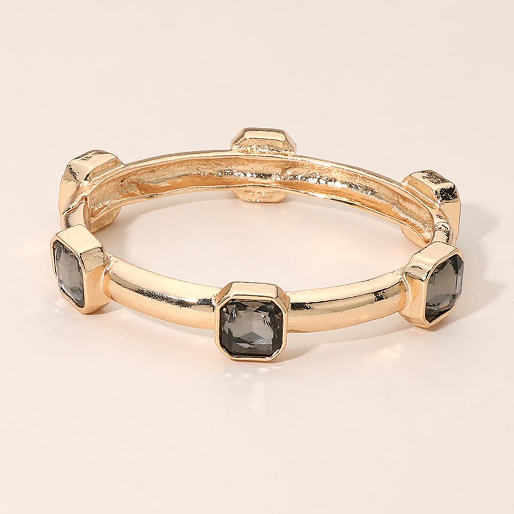 Madeline Love Black Diamond Geometric Square Gem Accent Hinged Bangle Bracelet
