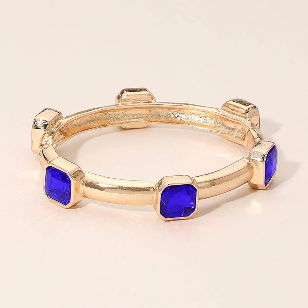 Madeline Love Blue Geometric Square Gem Accent Hinged Bangle Bracelet
