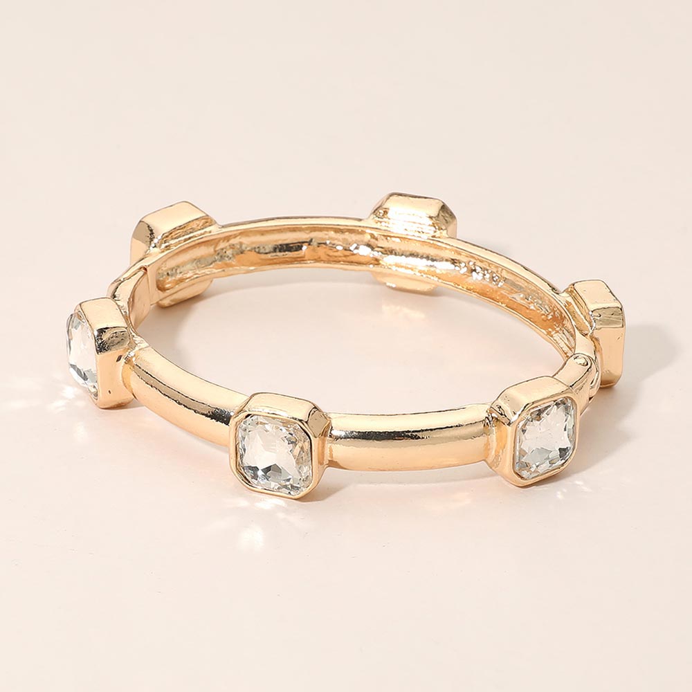 Madeline Love Clear Geometric Square Gem Accent Hinged Bangle Bracelet