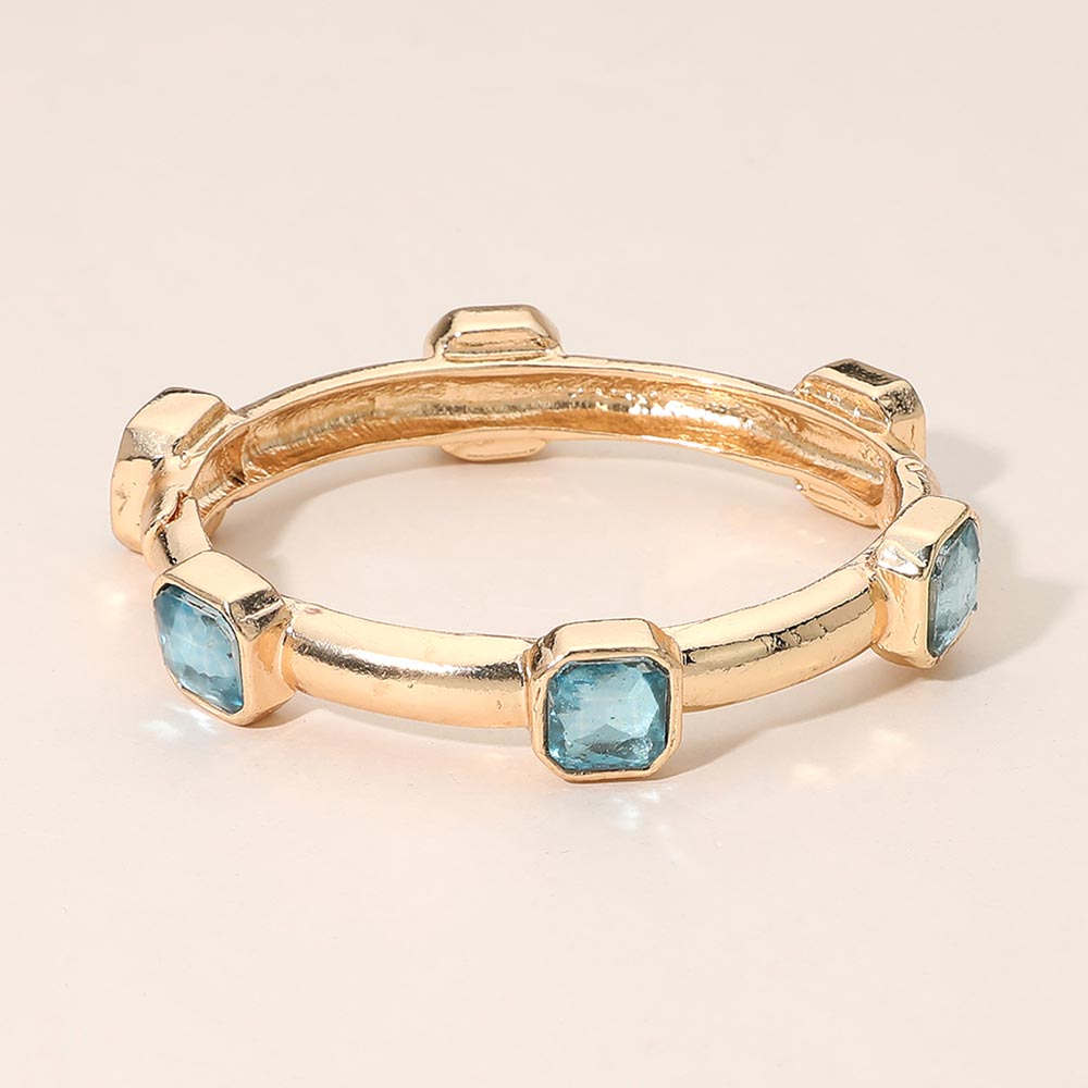 Madeline Love Light Blue Geometric Square Gem Accent Hinged Bangle Bracelet