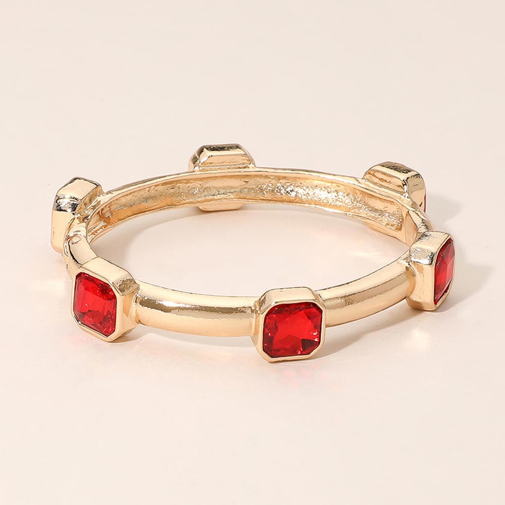 Madeline Love Red Geometric Square Gem Accent Hinged Bangle Bracelet