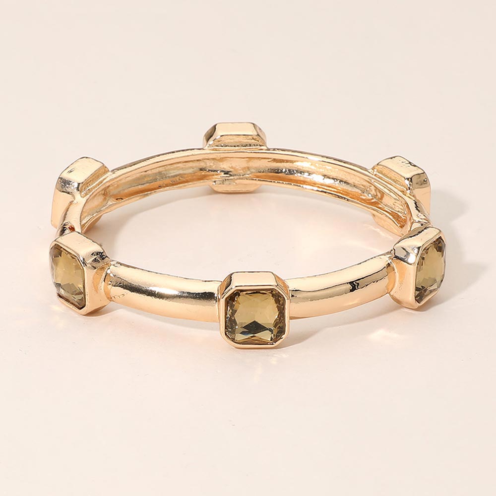 Madeline Love Taupe Geometric Square Gem Accent Hinged Bangle Bracelet