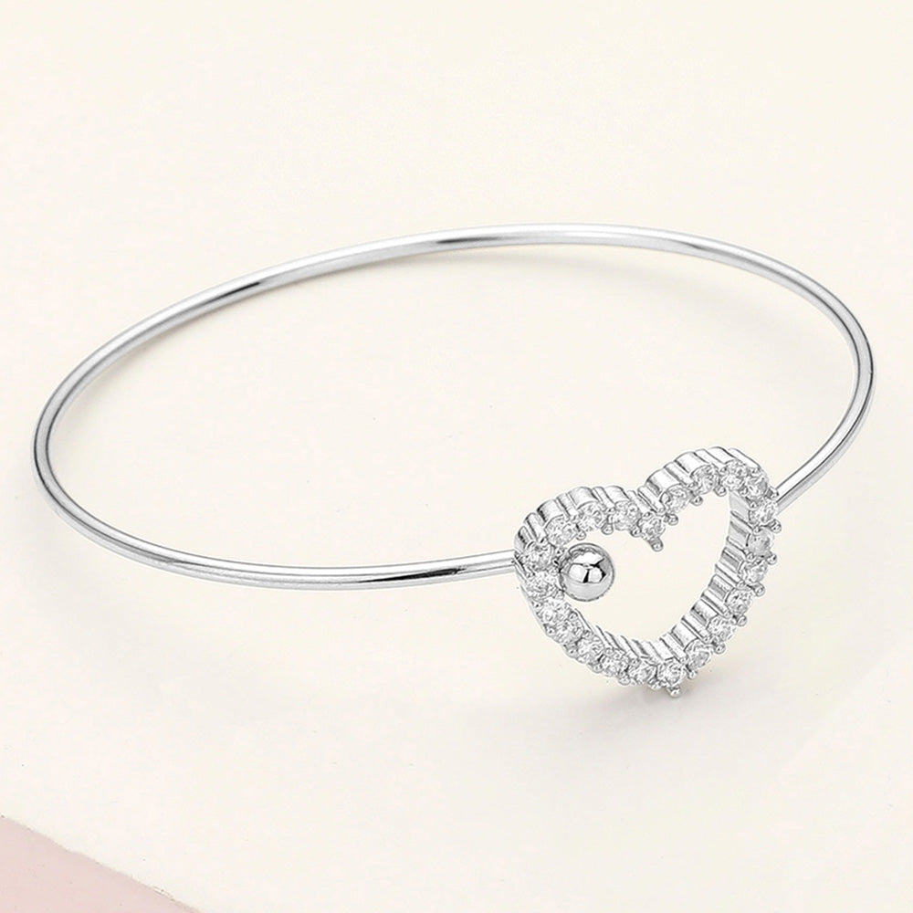 CZ Stone Paved Open Heart Accented Bangle Bracelet