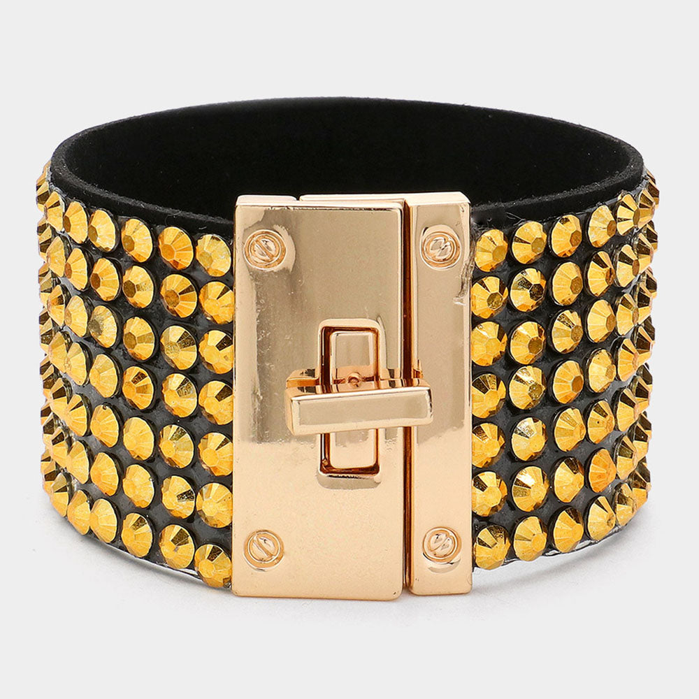 Madeline Love Gold 7-Row Rhinestone Bling Studded Bracelet - Bracelets