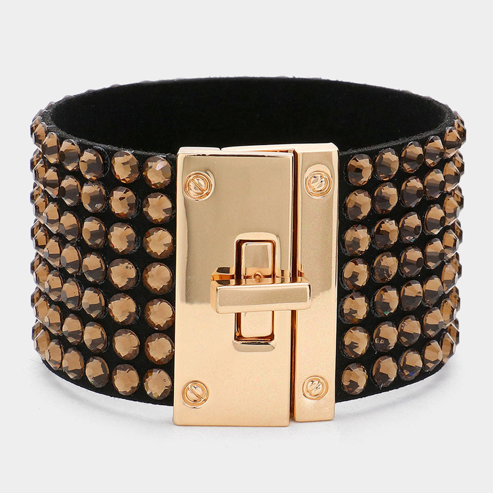 Madeline Love Gold, Lt Col Topaz 7-Row Rhinestone Bling Studded Bracelet - Bracelets