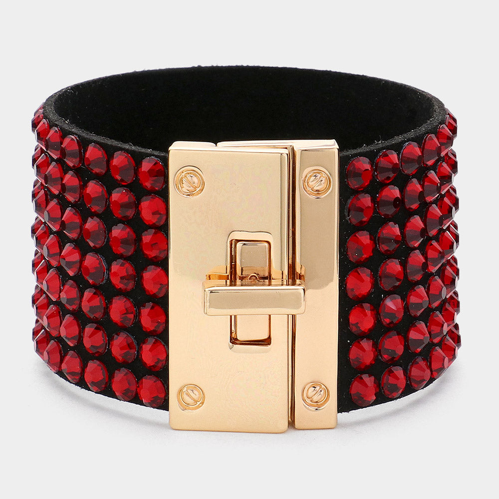 Madeline Love Gold, Siam 7-Row Rhinestone Bling Studded Bracelet - Bracelets