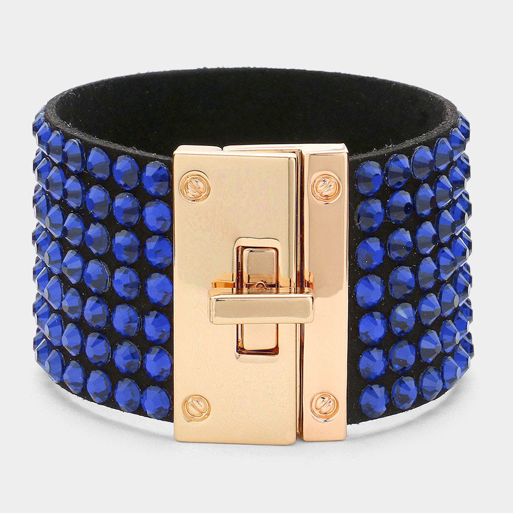 Madeline Love Gold, Sapphire 7-Row Rhinestone Bling Studded Bracelet - Bracelets