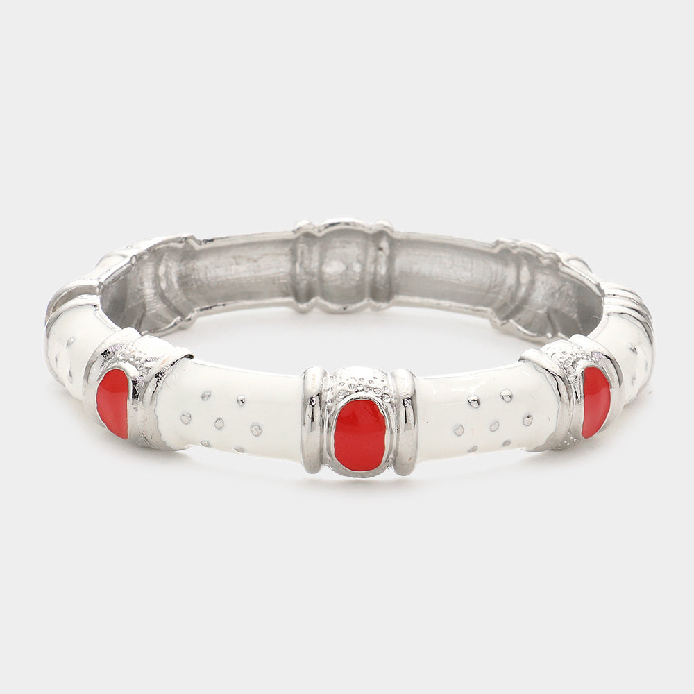 Madeline Love Red, White Enamel Oval Detail Hinged Bracelet - Bracelets