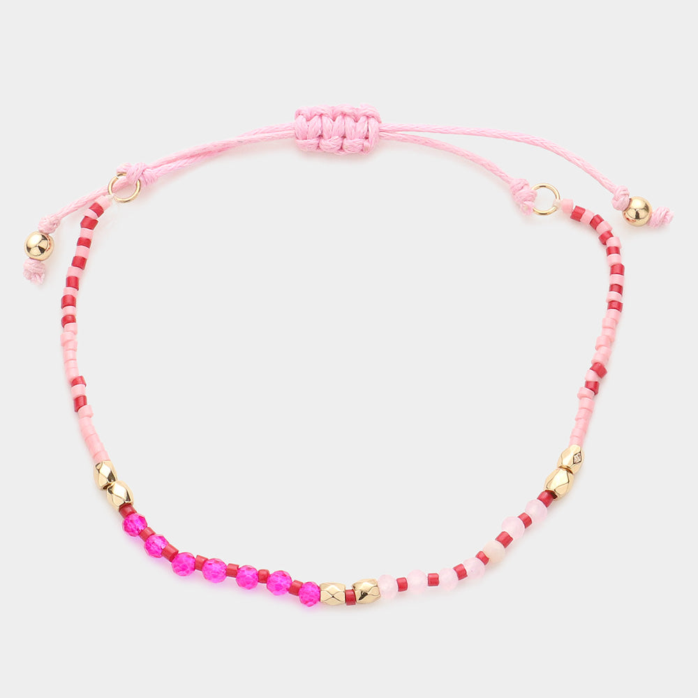 Madeline Love Pink Beaded Adjustable Cinch Pull Tie Bracelet - Bracelets