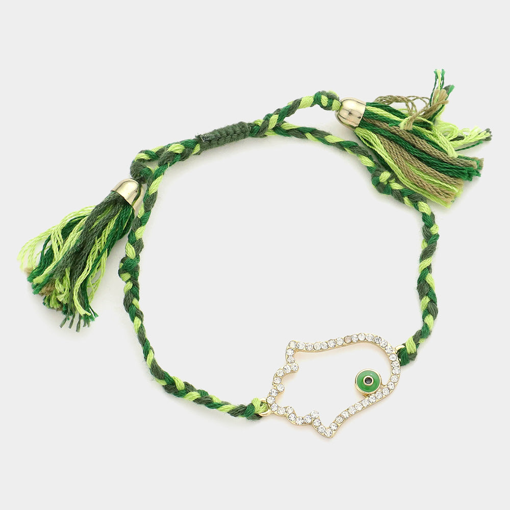 Madeline Love Green Evil Eye Pointed Hamsa Hand Cinch Pull Tie Bracelet - Bracelets
