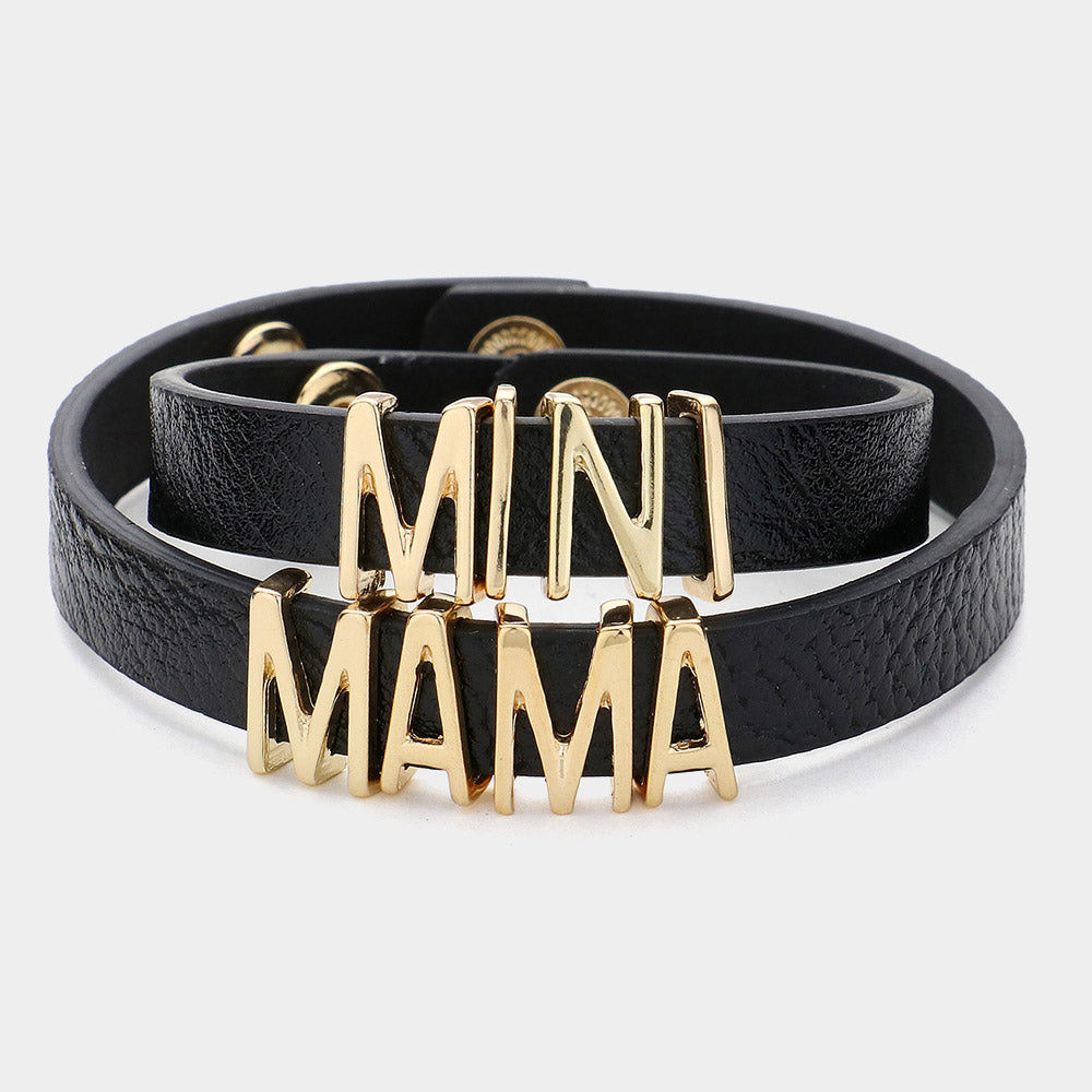 Madeline Love Black, Gold 2PCS - MINI MAMA Message Faux Leather Button Snap Bracelets Set