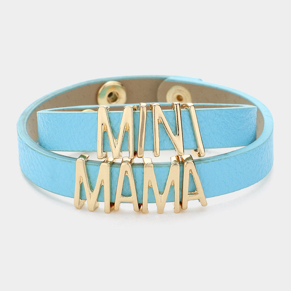 Madeline Love Blue, Gold 2PCS - MINI MAMA Message Faux Leather Button Snap Bracelets Set