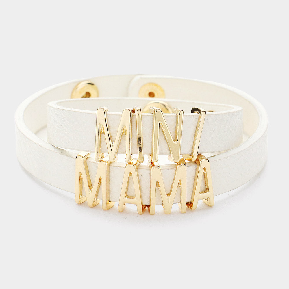 Madeline Love Gold, White 2PCS - MINI MAMA Message Faux Leather Button Snap Bracelets Set