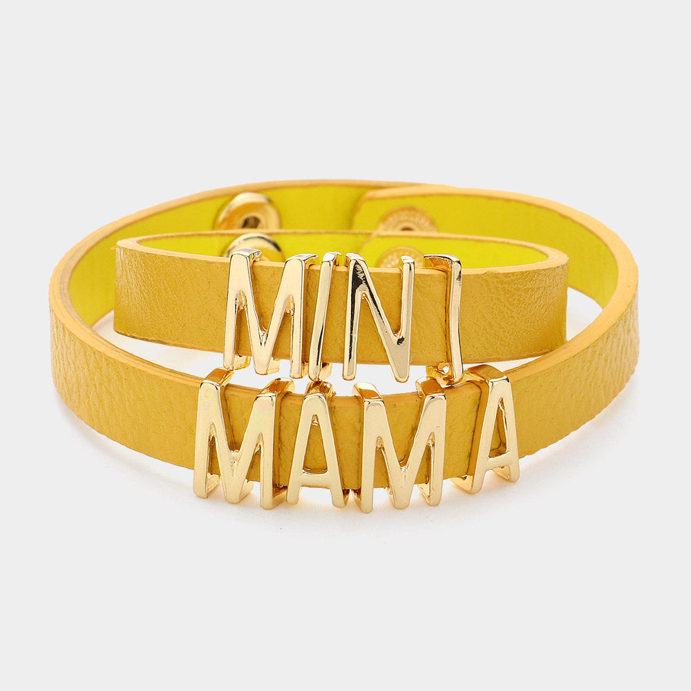 Madeline Love Gold, Yellow 2PCS - MINI MAMA Message Faux Leather Button Snap Bracelets Set