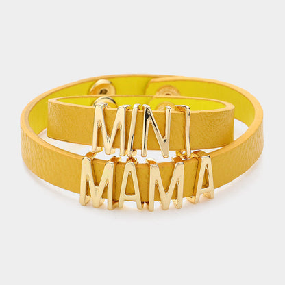 Madeline Love Gold, Yellow 2PCS - MINI MAMA Message Faux Leather Button Snap Bracelets Set