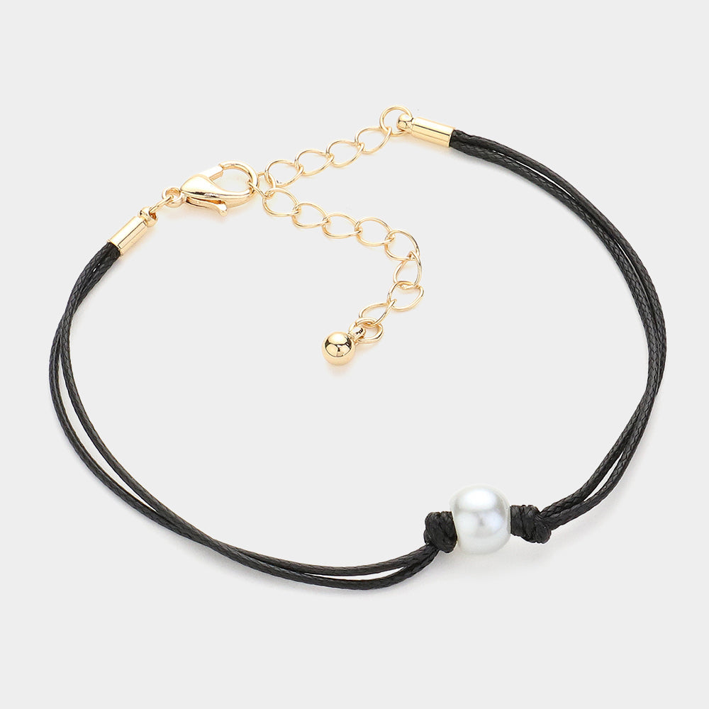 Madeline Love Black Pearl Pointed Wax Rope Bracelet - Bracelets