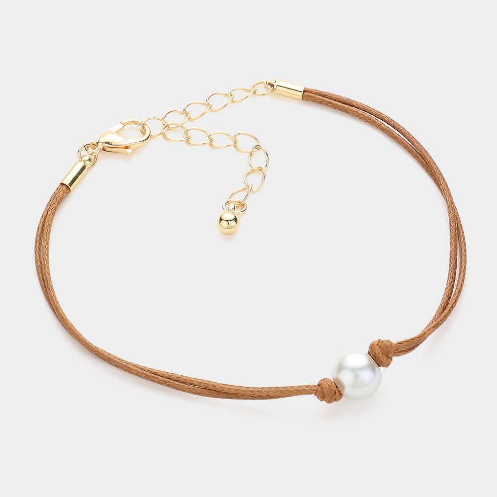 Madeline Love Brown Pearl Pointed Wax Rope Bracelet - Bracelets