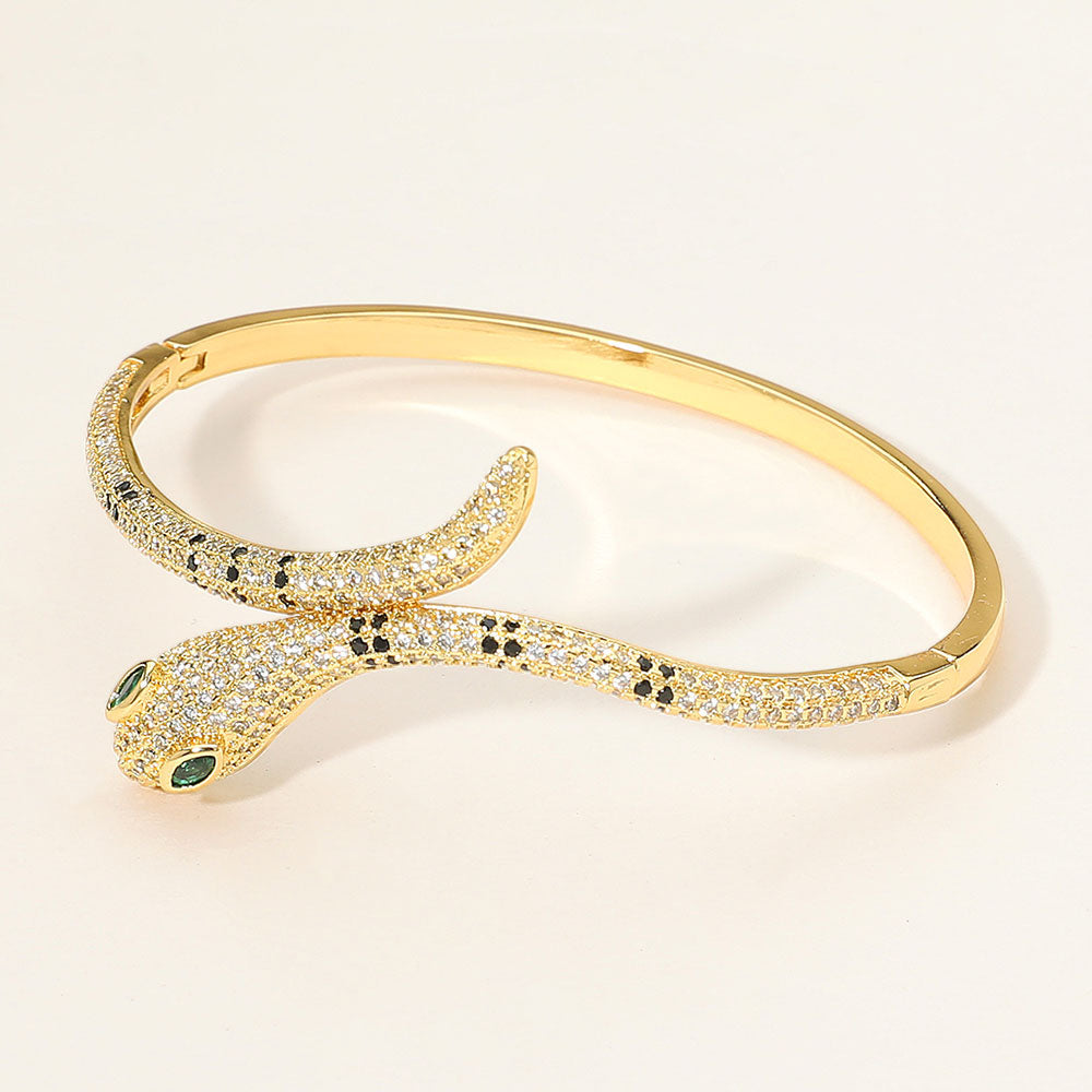 Madeline Love Gold Stone Paved Snake Hinged Bangle Bracelet - Bracelets