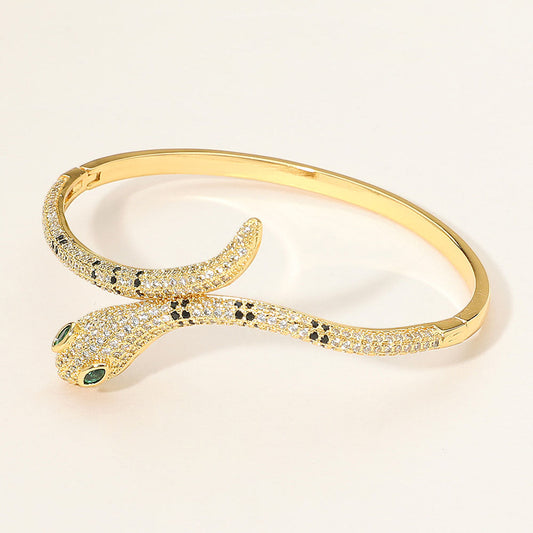 Madeline Love Gold Stone Paved Snake Hinged Bangle Bracelet - Bracelets