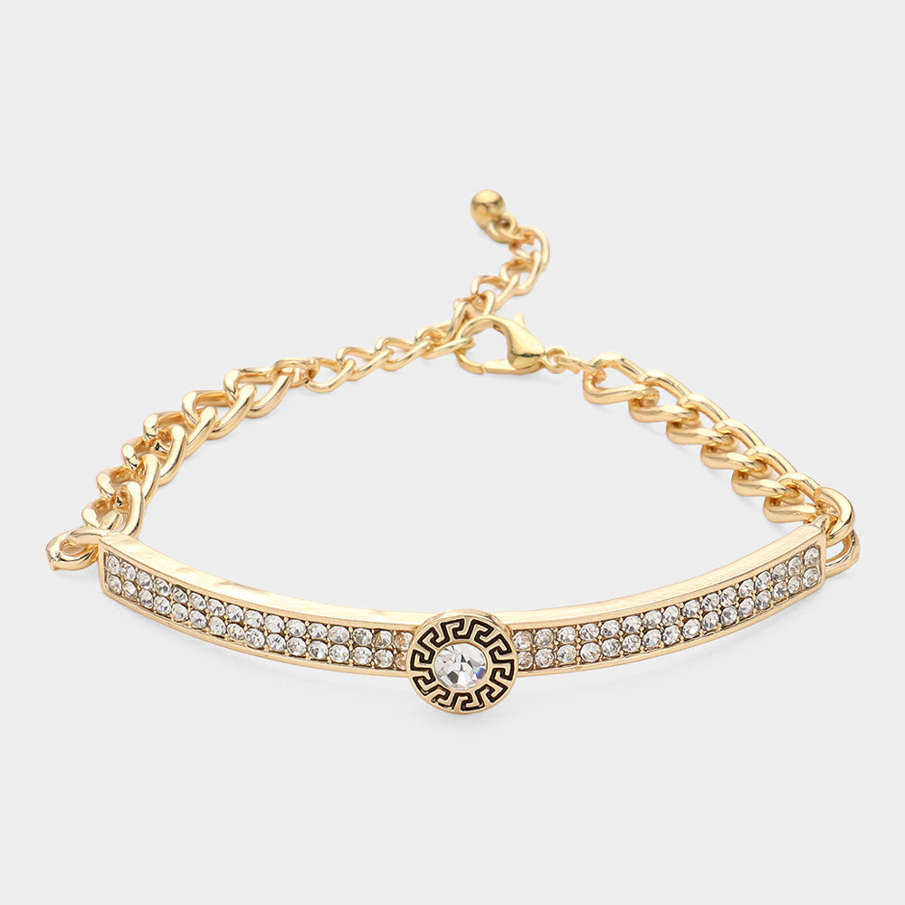 Madeline Love Gold Round Stone Centered Rhinestone Embellished Bracelet - Bracelets