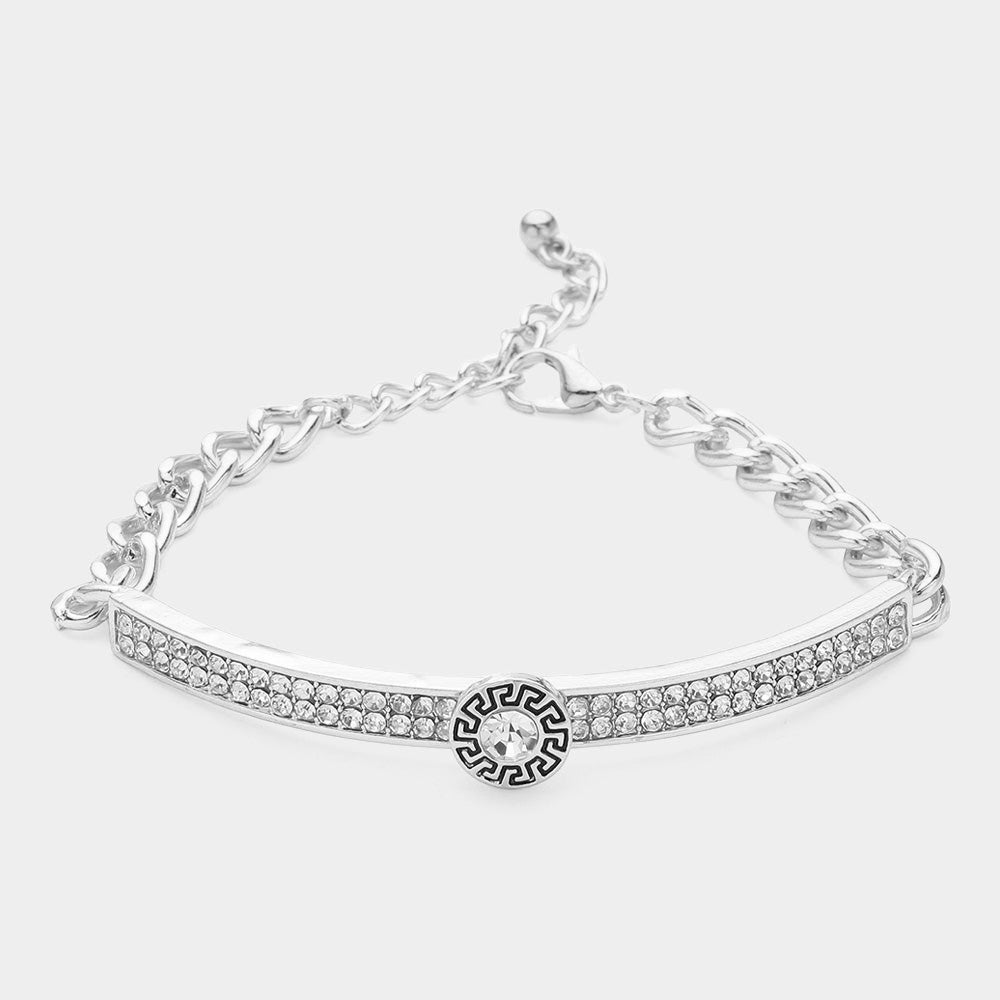 Madeline Love Rhodium Round Stone Centered Rhinestone Embellished Bracelet - Bracelets