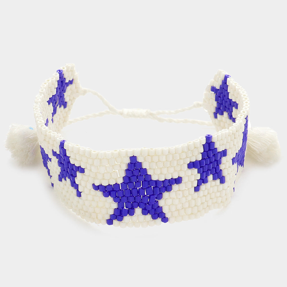 Madeline Love Blue Beaded Star Tassel Cinch Pull Tie Bracelet - Bracelets