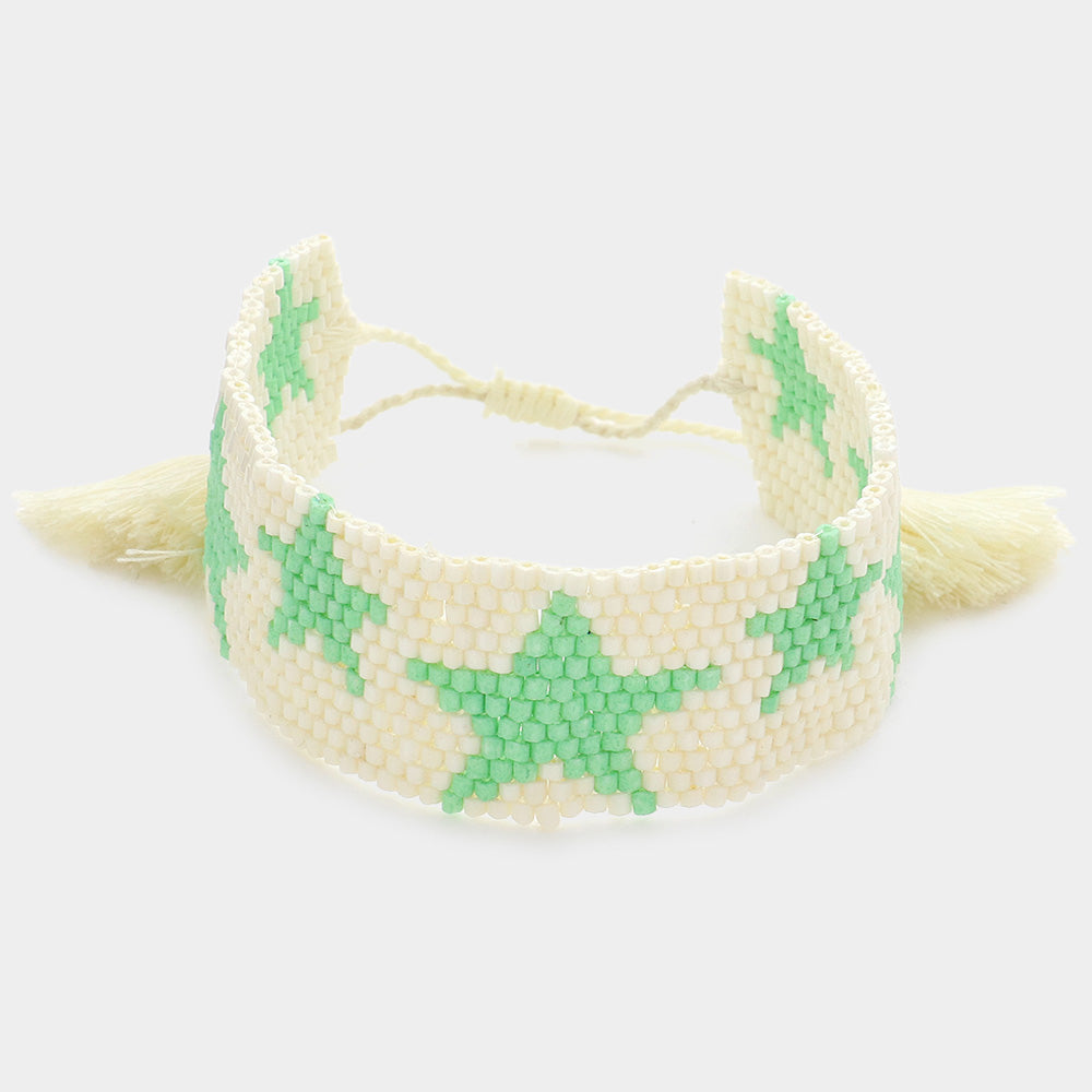 Madeline Love Mint Beaded Star Tassel Cinch Pull Tie Bracelet - Bracelets