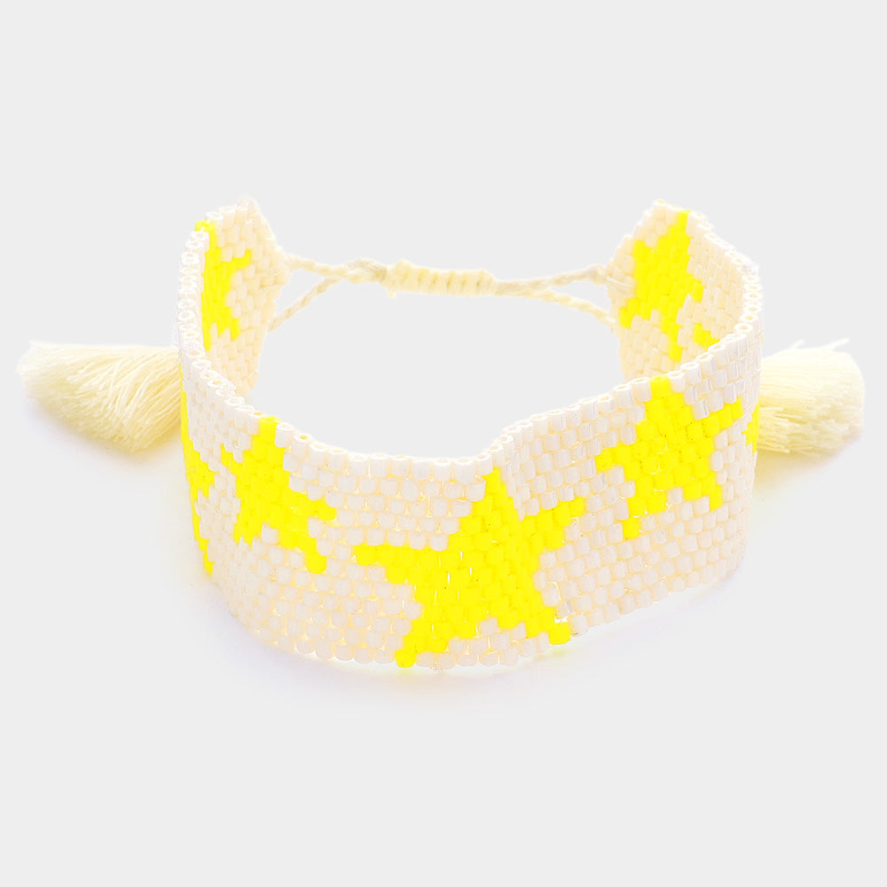 Madeline Love Yellow Beaded Star Tassel Cinch Pull Tie Bracelet - Bracelets