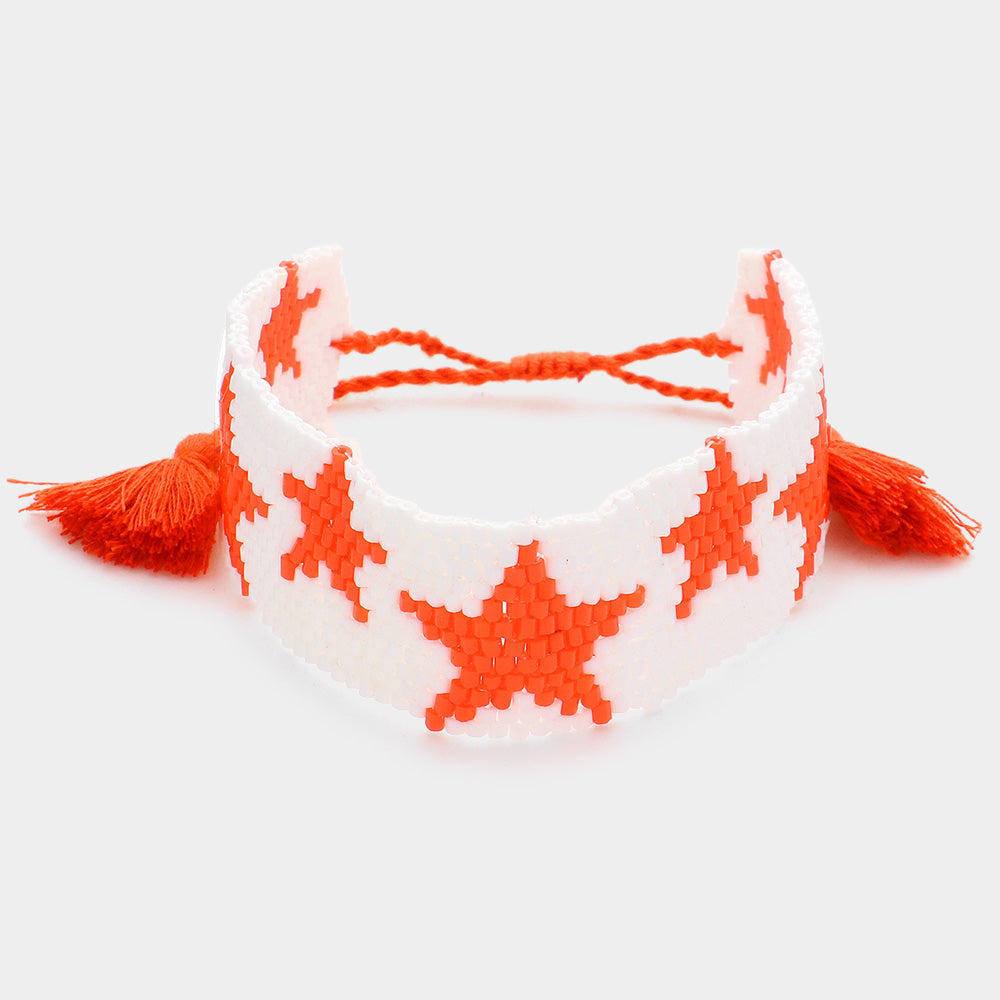 Madeline Love Orange Beaded Star Tassel Cinch Pull Tie Bracelet - Bracelets