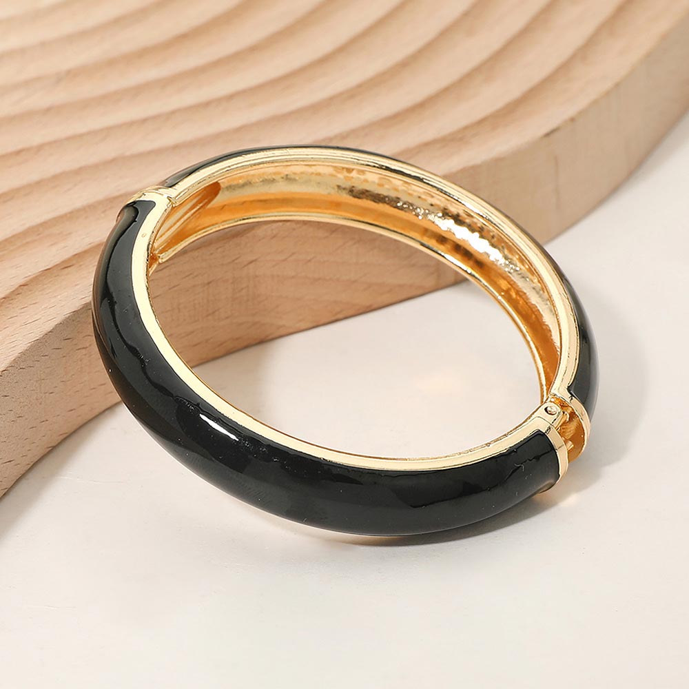 Madeline Love Black Enamel Inlay Hinged Bangle Bracelet - Bracelets
