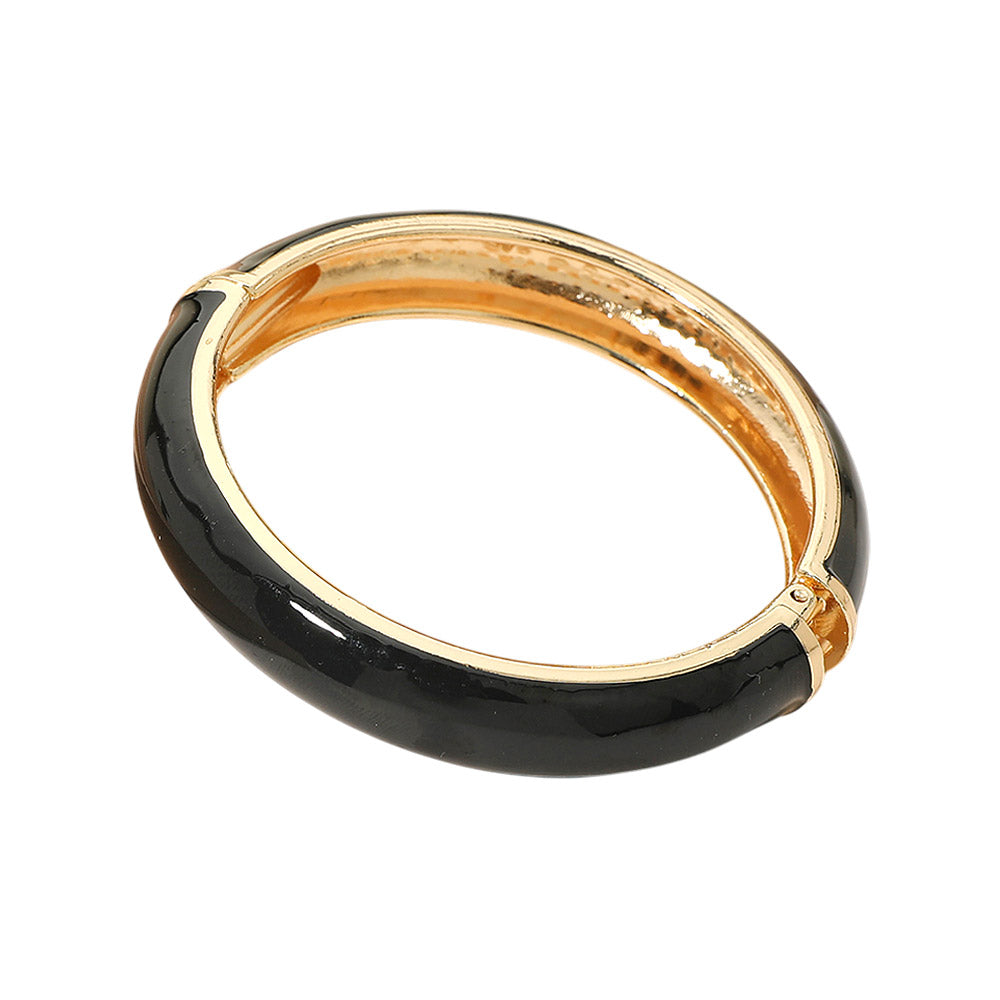 Madeline Love Black Enamel Inlay Hinged Bangle Bracelet - Bracelets - desc