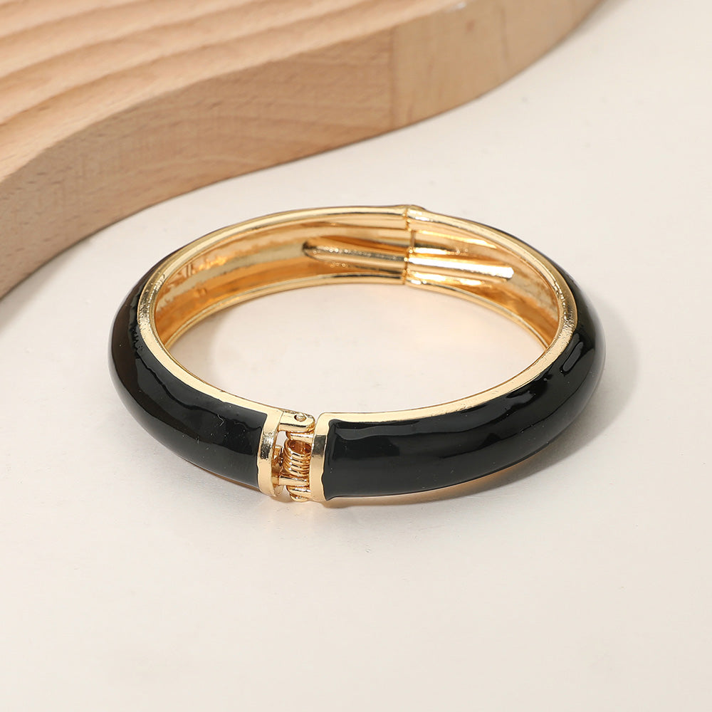Madeline Love Black Enamel Inlay Hinged Bangle Bracelet - Bracelets - extra