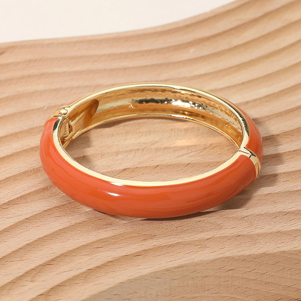 Madeline Love Brown Enamel Inlay Hinged Bangle Bracelet - Bracelets
