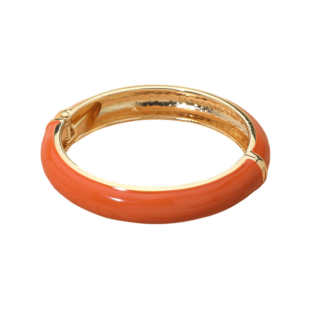 Madeline Love Brown Enamel Inlay Hinged Bangle Bracelet - Bracelets - desc