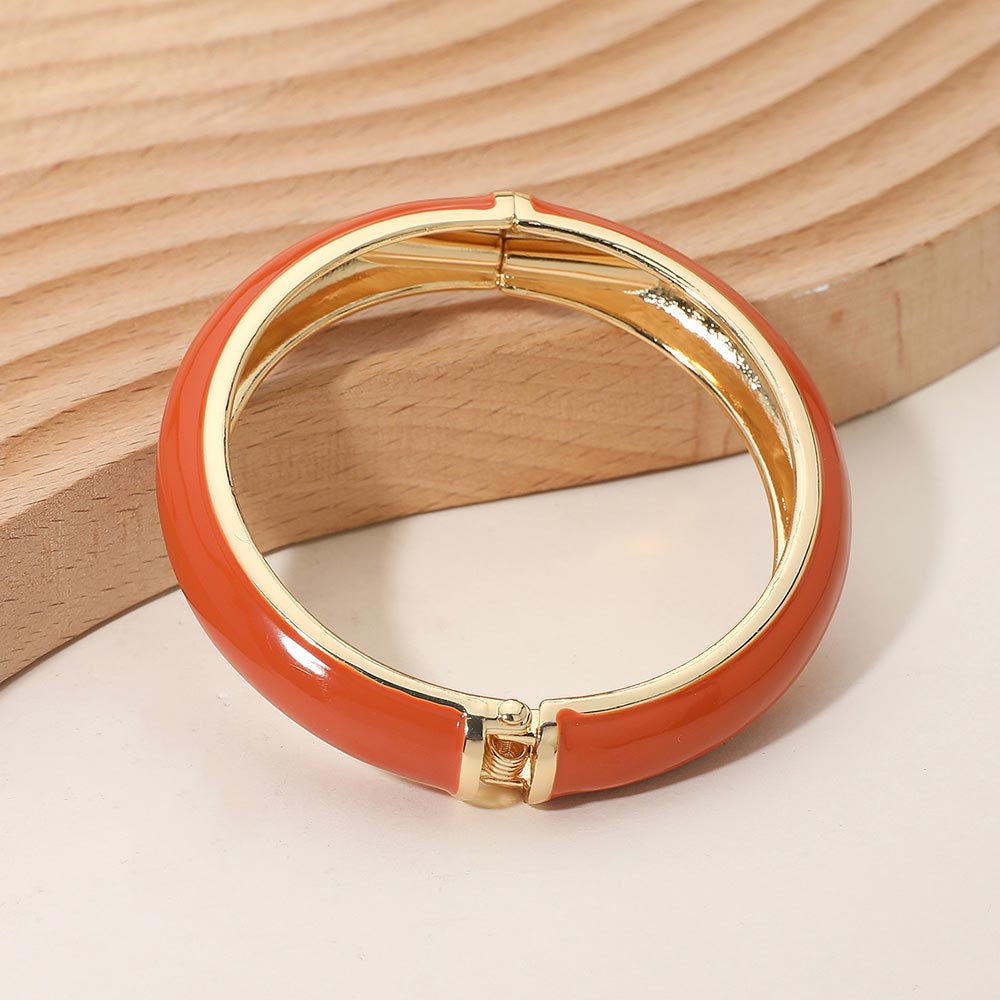 Madeline Love Brown Enamel Inlay Hinged Bangle Bracelet - Bracelets - extra