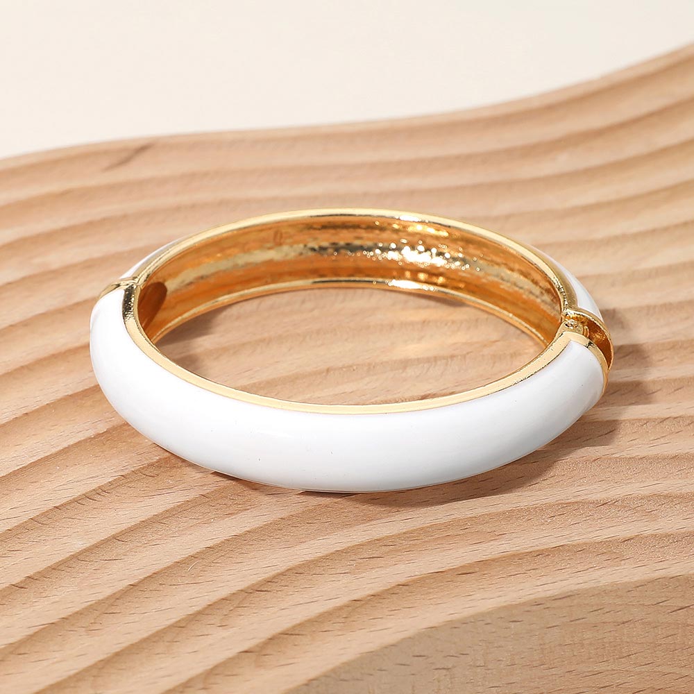Madeline Love White Enamel Inlay Hinged Bangle Bracelet - Bracelets