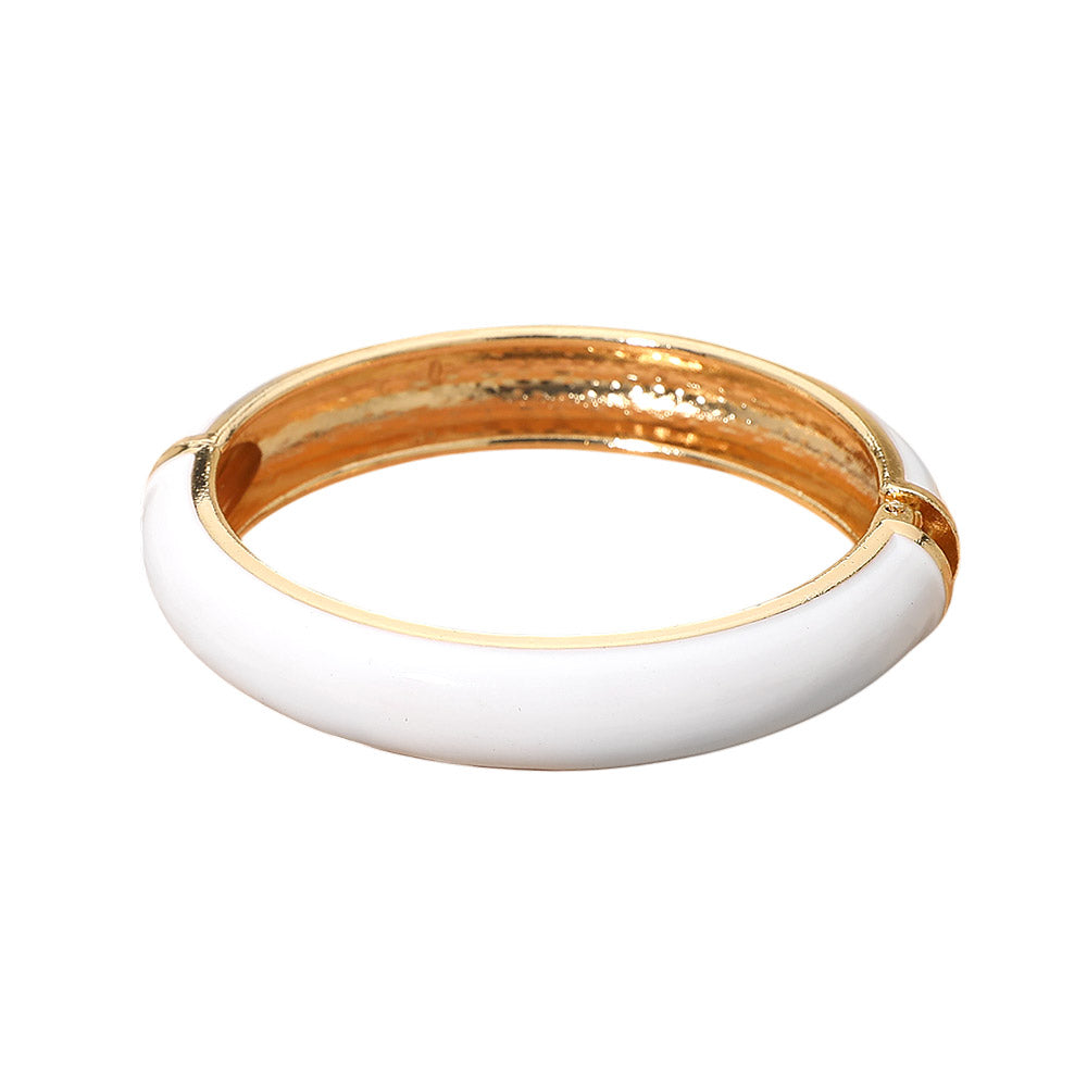 Madeline Love White Enamel Inlay Hinged Bangle Bracelet - Bracelets - desc