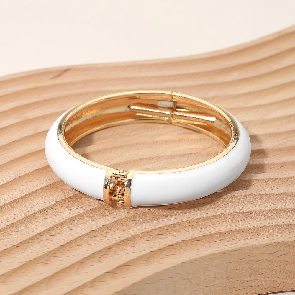 Madeline Love White Enamel Inlay Hinged Bangle Bracelet - Bracelets - extra