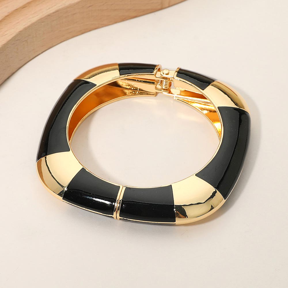 Madeline Love Black Bold Enamel Inlay Square Hinged Bangle Bracelet - Bracelets