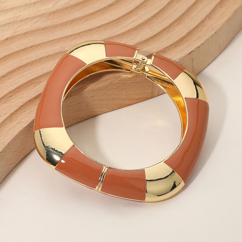 Madeline Love Brown Bold Enamel Inlay Square Hinged Bangle Bracelet - Bracelets