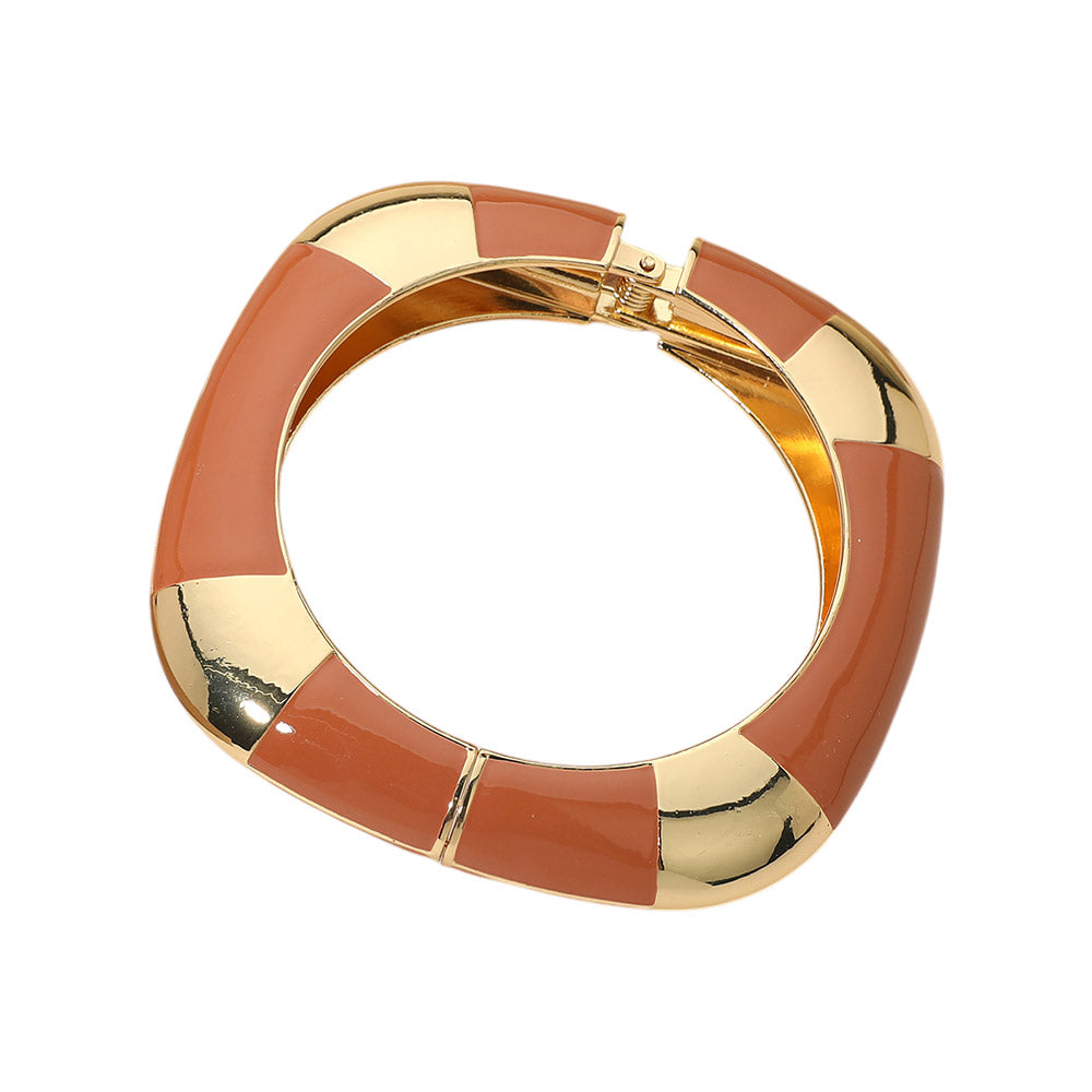 Madeline Love Brown Bold Enamel Inlay Square Hinged Bangle Bracelet - Bracelets - desc